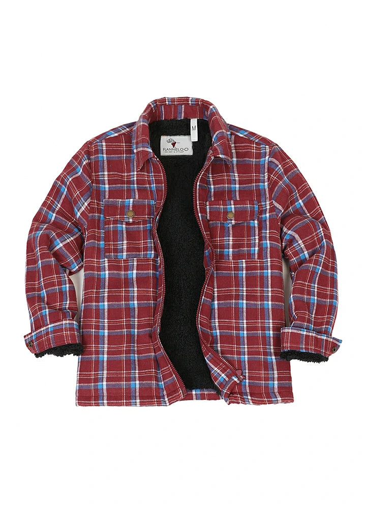 Kid's Sherpa Fleece Lined Zip Up Plaid Flannel Shirt Jacket