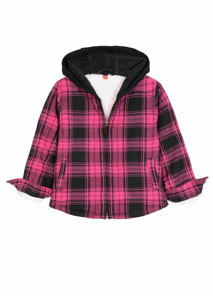 Kids Toddler Matching Family Zip Up Pink Plaid Flannel Hoodie