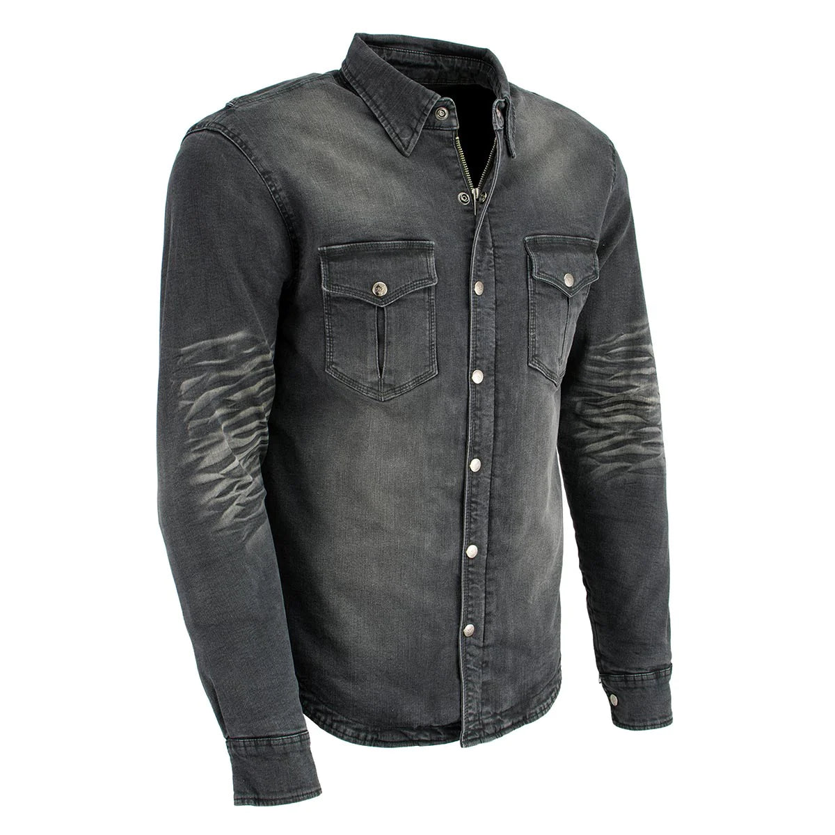 Men's Black Flannel Biker Shirt with CE Approved Armor - Reinforced w/ Aramid Fibers