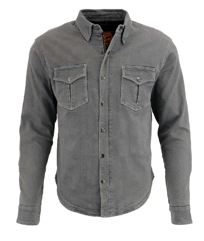 Men's Grey Flannel Biker Shirt with CE Approved Armor - Reinforced w/ Aramid Fibers