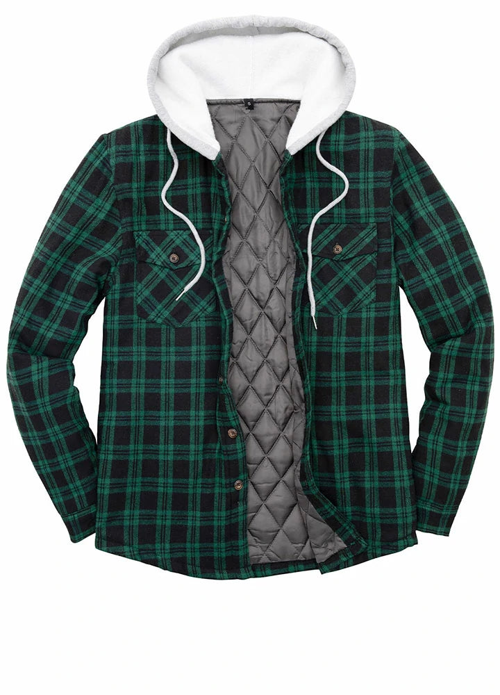 Men's Matching Family Quilted Lined Green Plaid Hoodie