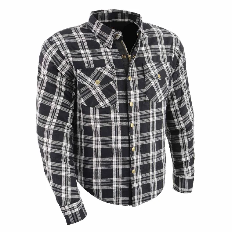 Men's Plaid Flannel Biker Shirt with CE Approved Armor - Reinforced w/ Aramid Fiber