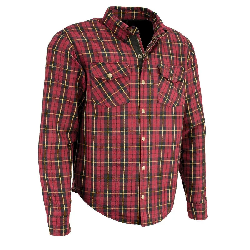 Men's Plaid Flannel Biker Shirt with CE Approved Armor - Reinforced w/ Aramid Fiber