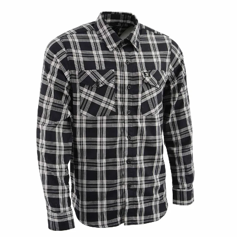 Milwaukee Leather Men's Flannel Plaid Shirt Black and White Long Sleeve Cotton Button Down Shirt MNG11646