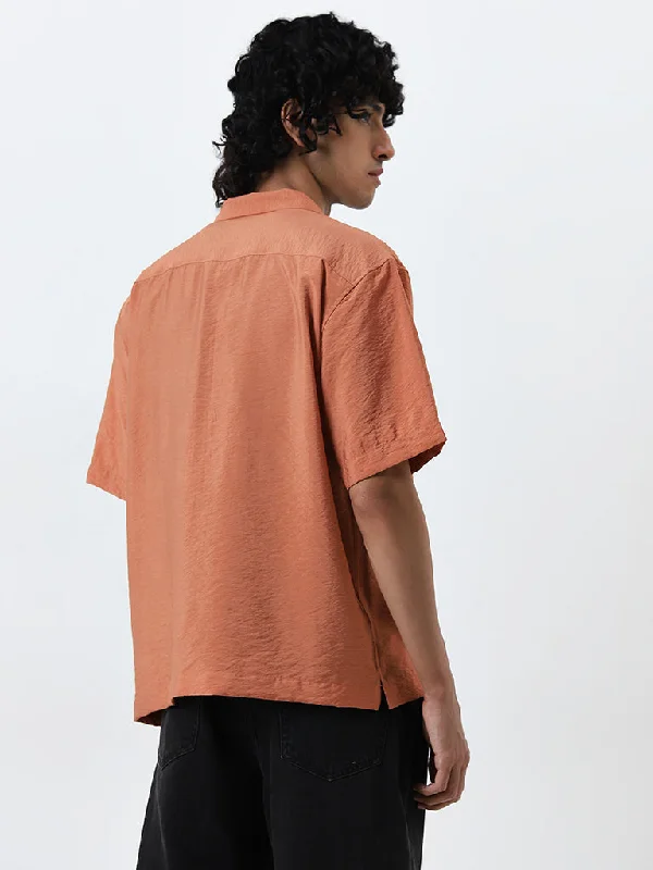 Nuon Dusty Orange Crinkled Relaxed Fit Cotton Shirt