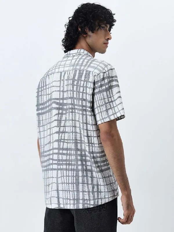 Nuon Grey Checkered Design Relaxed-Fit Shirt