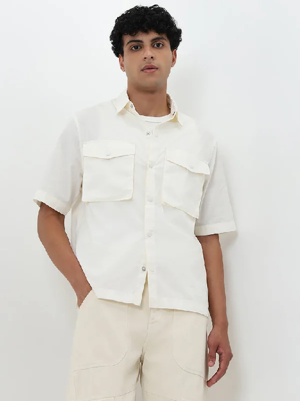 Nuon Off-White Relaxed Fit Cotton Shirt