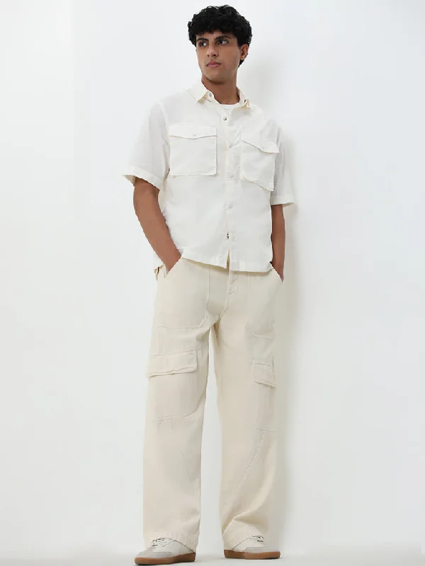 Nuon Off-White Relaxed Fit Cotton Shirt