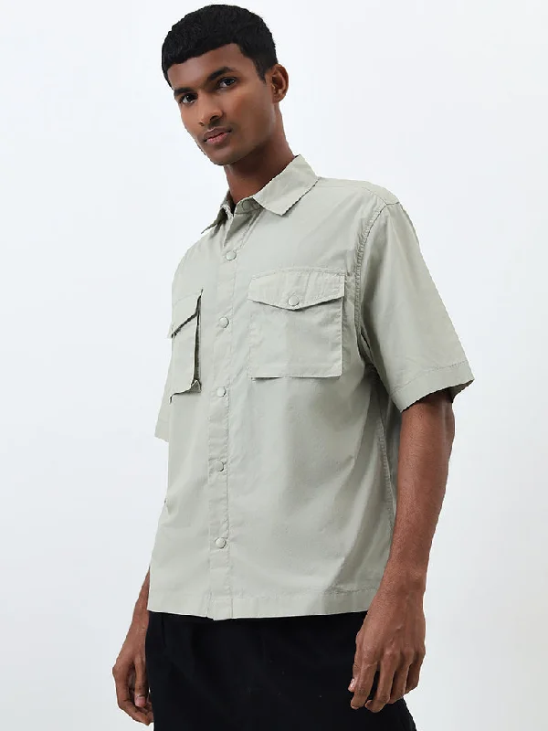 Nuon Sage Solid Relaxed Fit Cotton Shirt