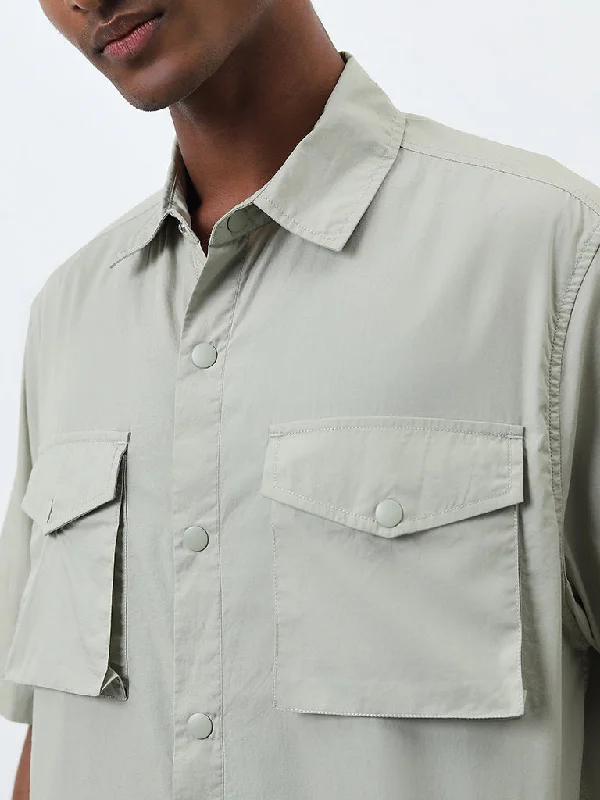 Nuon Sage Solid Relaxed Fit Cotton Shirt