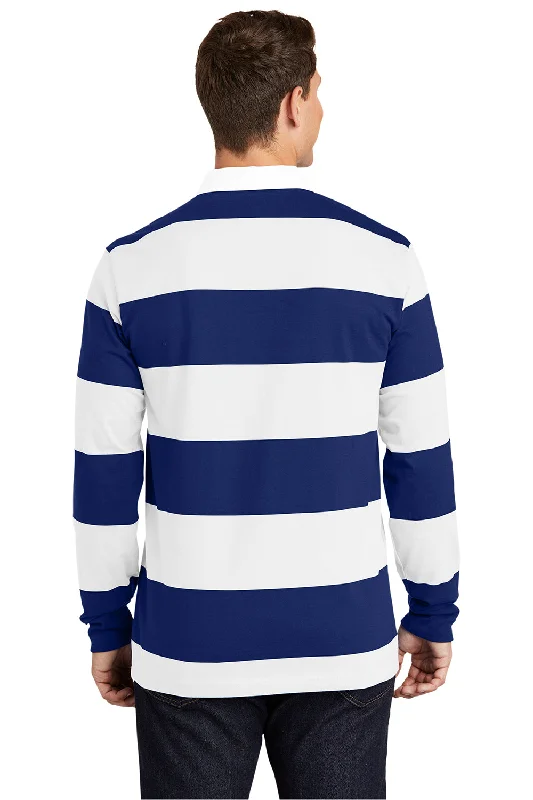 Sport-Tek Mens Classic Rugby Long Sleeve Polo Shirt - True Royal Blue/White