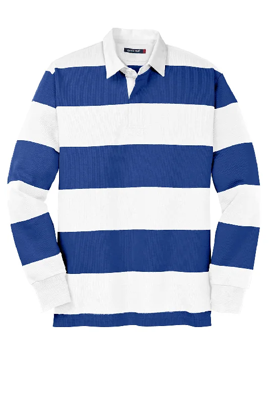 Sport-Tek Mens Classic Rugby Long Sleeve Polo Shirt - True Royal Blue/White