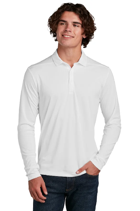 Sport-Tek Mens Moisture Wicking Long Sleeve Polo Shirt - White