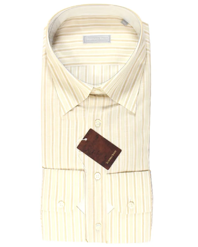 Stefano Ricci Dress Shirt Beige Striped Design 43 - 17 SALE