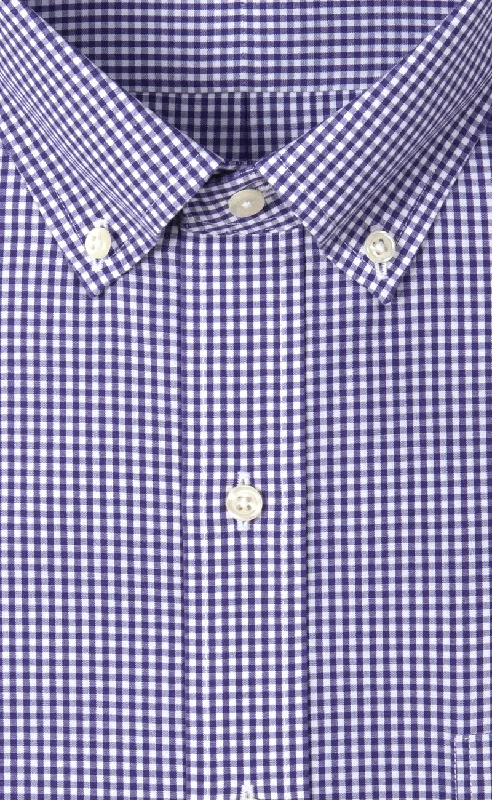 Tailored Fit Purple Gingham Button-Down Collar Supima® Cotton Non-Iron Broadcloth Sport Shirt