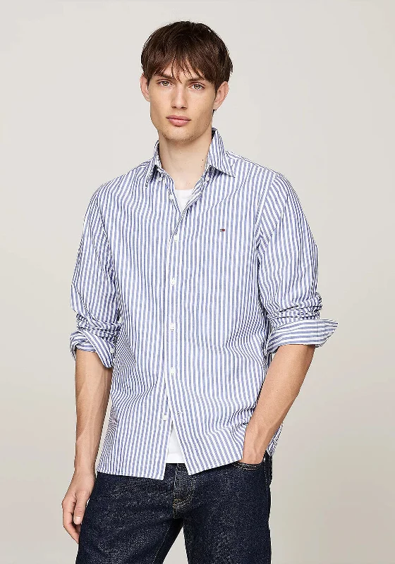 Tommy Hilfiger Flex Poplin Stripe Shirt, Mid Blue