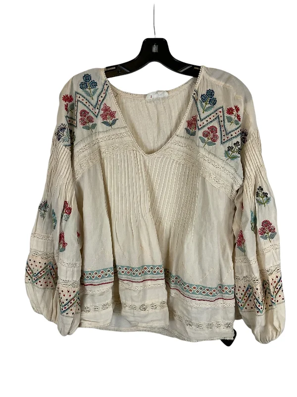 Top Long Sleeve By Anthropologie In Cream, Size: S