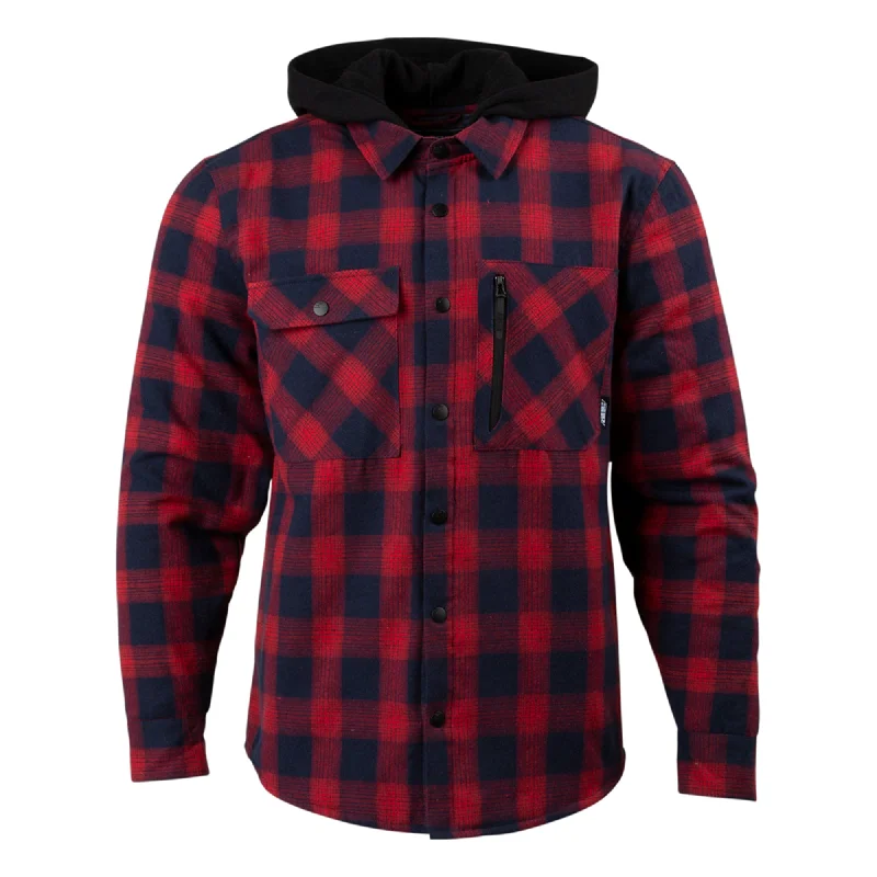 509  Mens Red Navy Check Tech Flannel Shirt Jacket Insulated Button Up Cotton