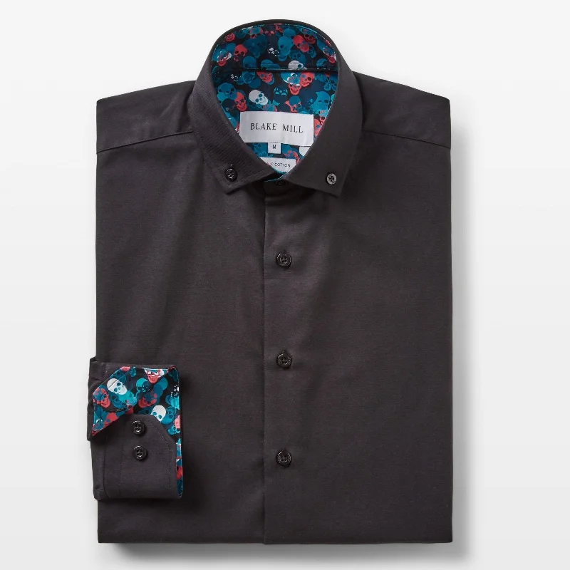 Black Oxford with Skulls Accents Button-Down Shirt