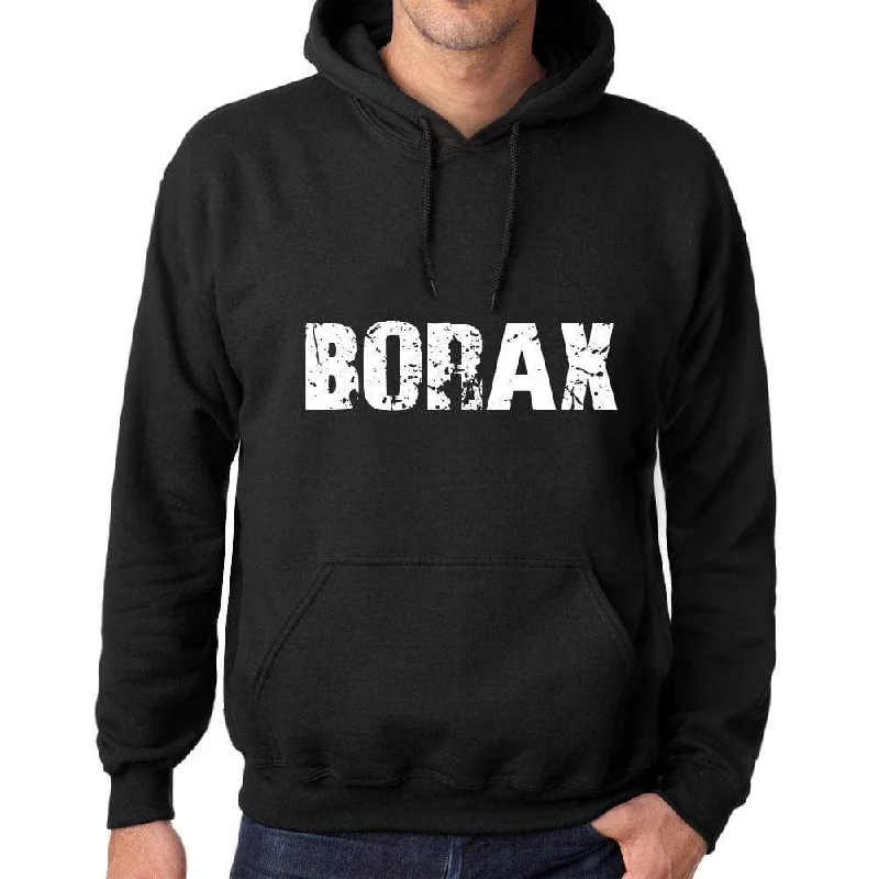 Men's Women's Unisex Printed Graphic Cotton Hoodie Soft Heavyweight Hooded Sweatshirt Pullover Popular Words BORAX Deep Black