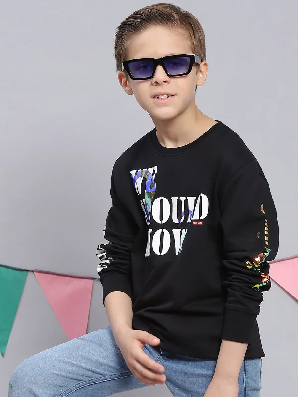 Boys Black Printed Round Neck Full Sleeve Sweatshirt