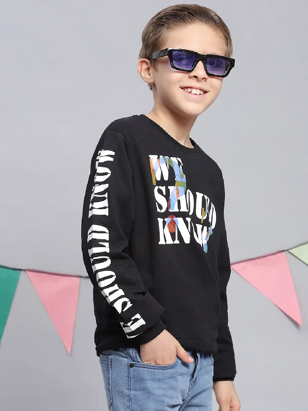 Boys Black Printed Round Neck Full Sleeve Sweatshirt