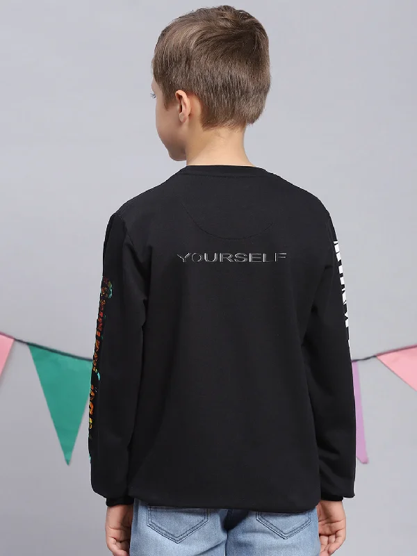 Boys Black Printed Round Neck Full Sleeve Sweatshirt