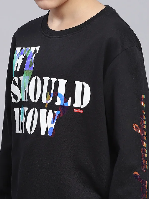 Boys Black Printed Round Neck Full Sleeve Sweatshirt