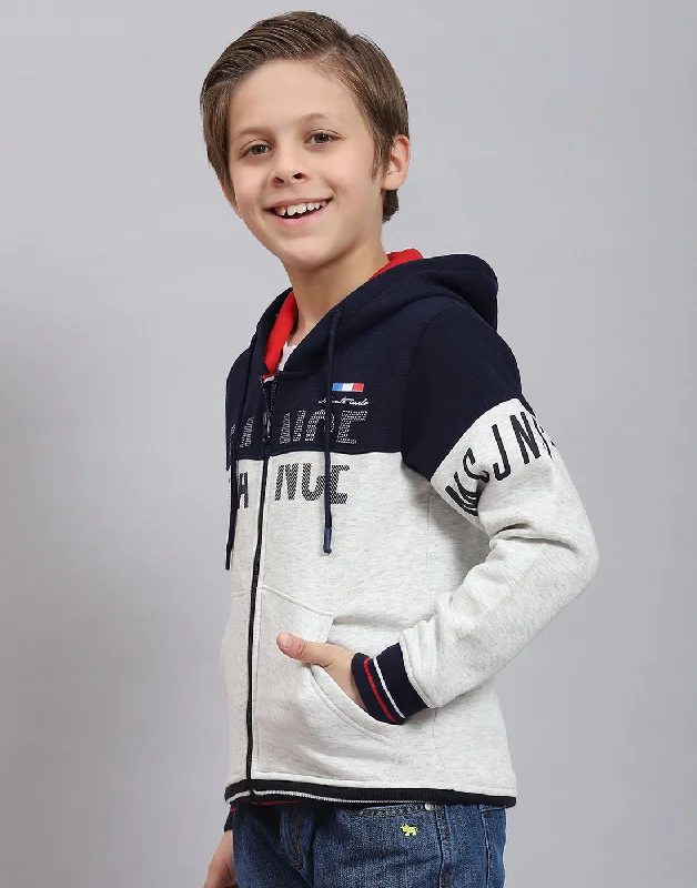 Boys Navy Blue Printed Hooded Full Sleeve Sweatshirt