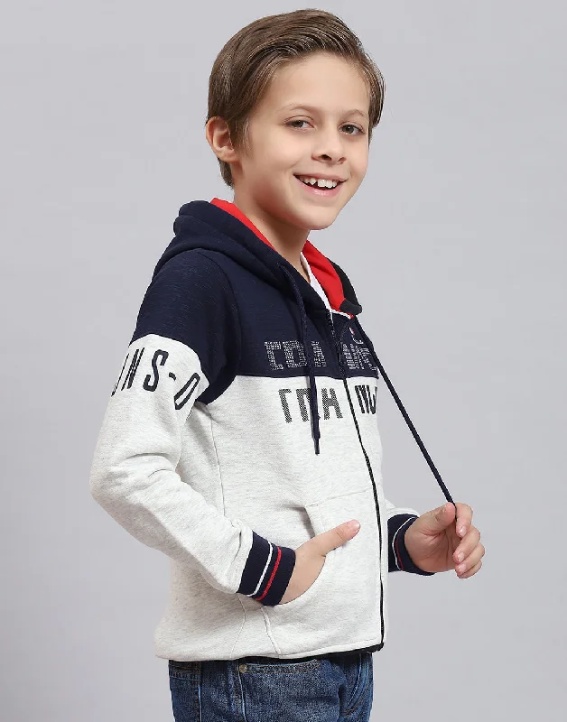 Boys Navy Blue Printed Hooded Full Sleeve Sweatshirt