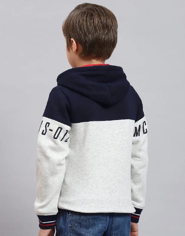 Boys Navy Blue Printed Hooded Full Sleeve Sweatshirt