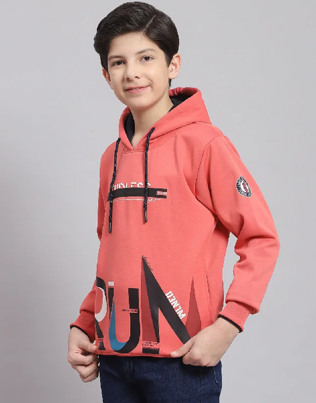 Boys Pink Printed Hooded Full Sleeve Sweatshirt