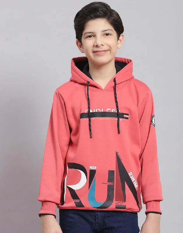 Boys Pink Printed Hooded Full Sleeve Sweatshirt