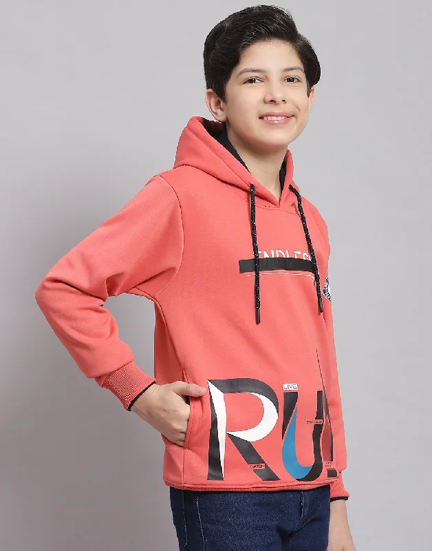 Boys Pink Printed Hooded Full Sleeve Sweatshirt