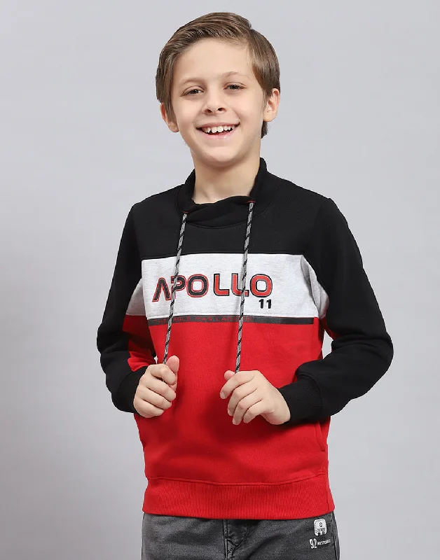 Boys Red Printed F Neck Full Sleeve Sweatshirt