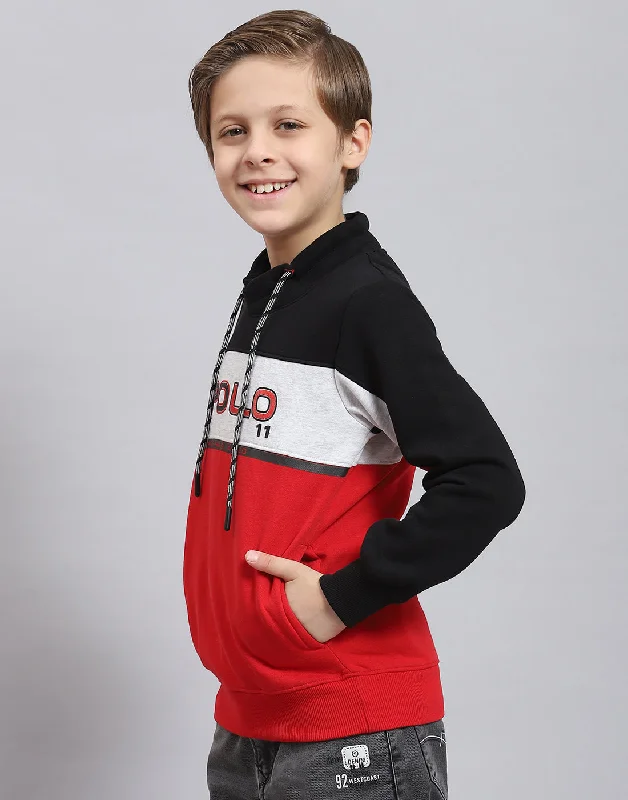 Boys Red Printed F Neck Full Sleeve Sweatshirt