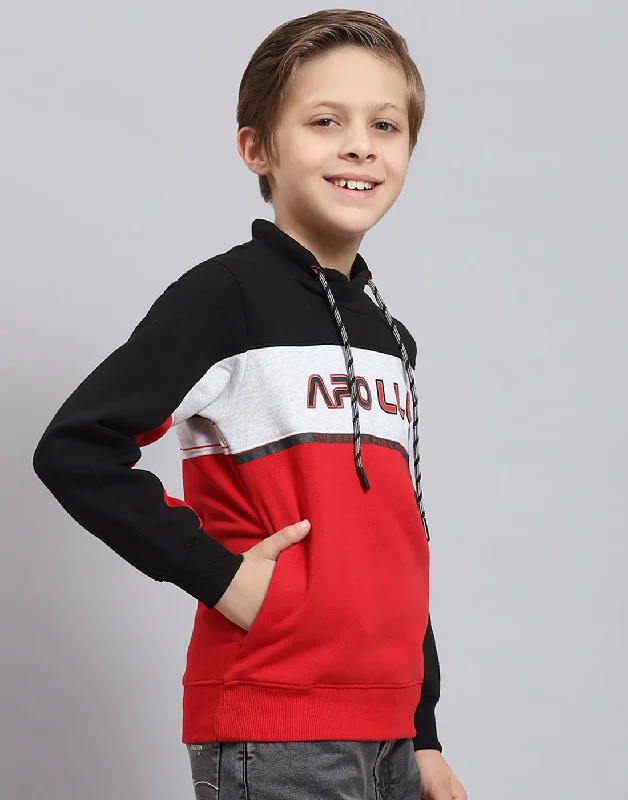 Boys Red Printed F Neck Full Sleeve Sweatshirt