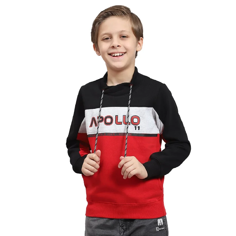 Boys Red Printed F Neck Full Sleeve Sweatshirt