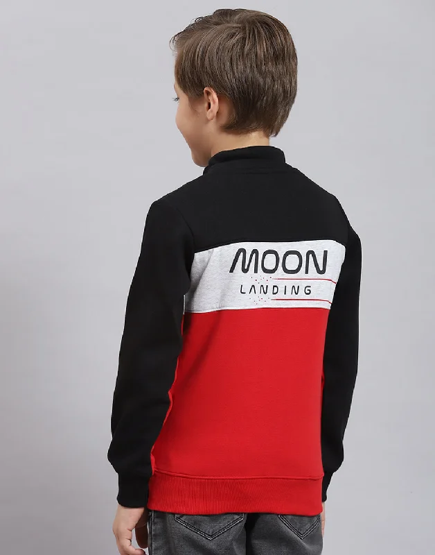 Boys Red Printed F Neck Full Sleeve Sweatshirt