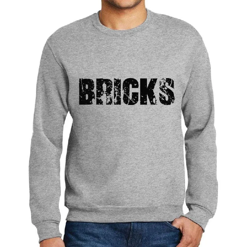 Men's Printed Graphic Sweatshirt Popular Words BRICKS Grey Marl