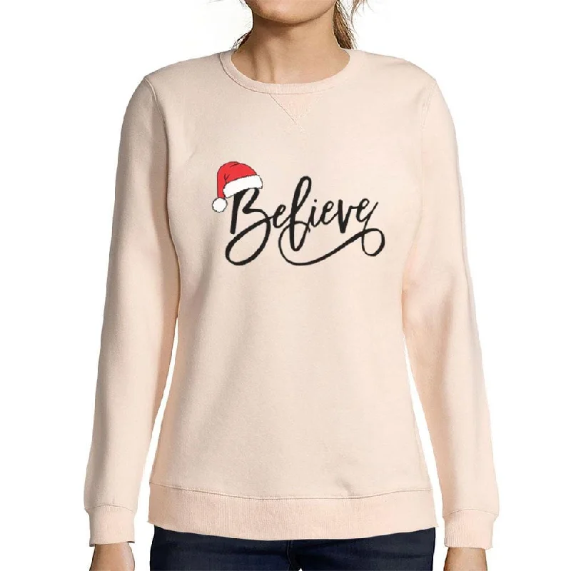 ULTRABASIC - Graphic Women's Christmas Believe Hat Cute Sweatshirt Xmas Gift Ideas Creamy Pink