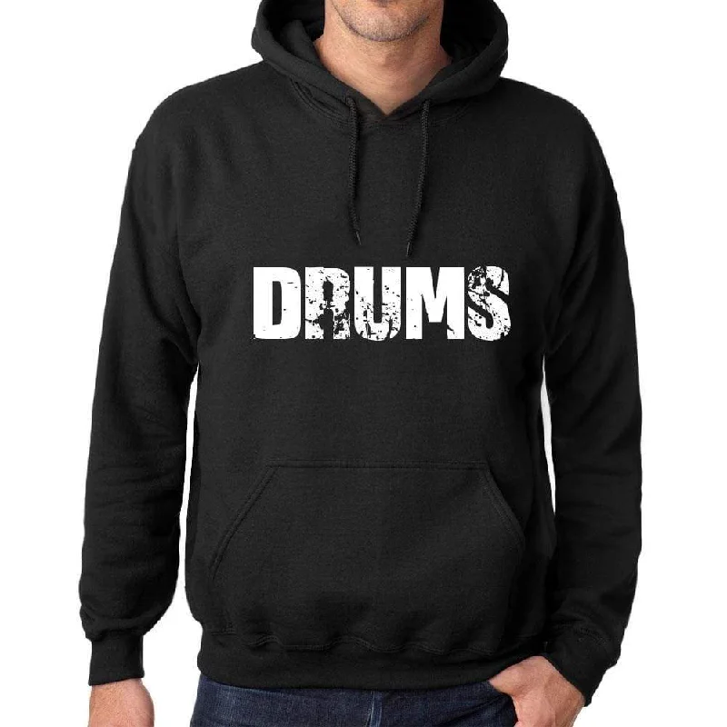 Men's Women's Unisex Printed Graphic Cotton Hoodie Soft Heavyweight Hooded Sweatshirt Pullover Popular Words DRUMS Deep Black