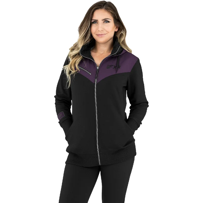 FXR  Black Plum Womens Task Hoodie Soft Warm Cotton Blend Zippered Pocket Hooded