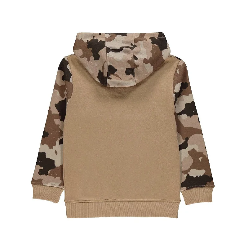 GO - Kids 'Light Brown' Premium Quality Paneled Camo Slogan Printed Fleece Hoodie GO700