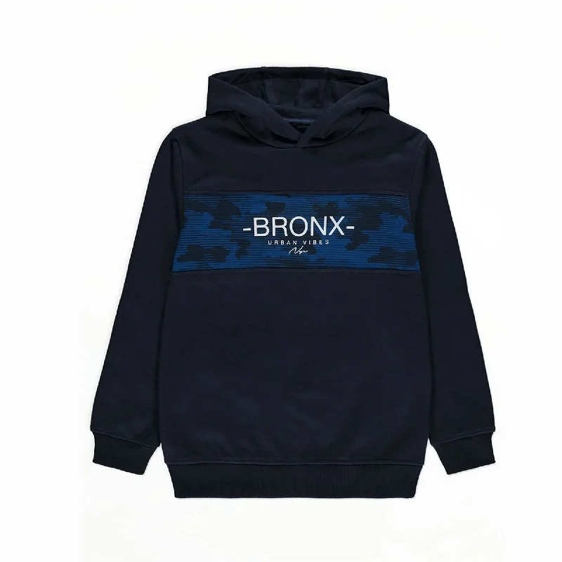 GO - Kids 'Navy' Premium Quality Bronx Slogan camo Fleece Hoodie GO697