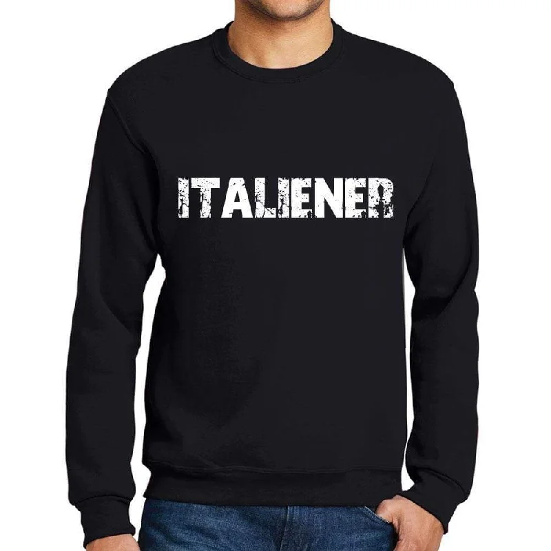 Men's Printed Graphic Sweatshirt Popular Words ITALIENER Deep Black