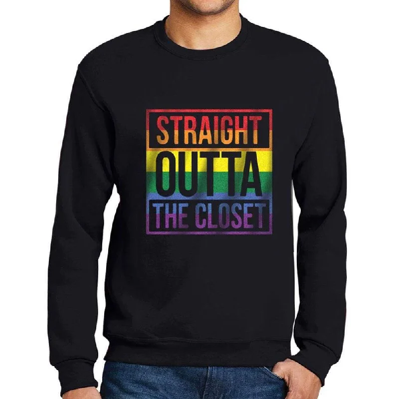 Men's Printed Graphic Sweatshirt LGBT Straight Outta the Closet Deep Black