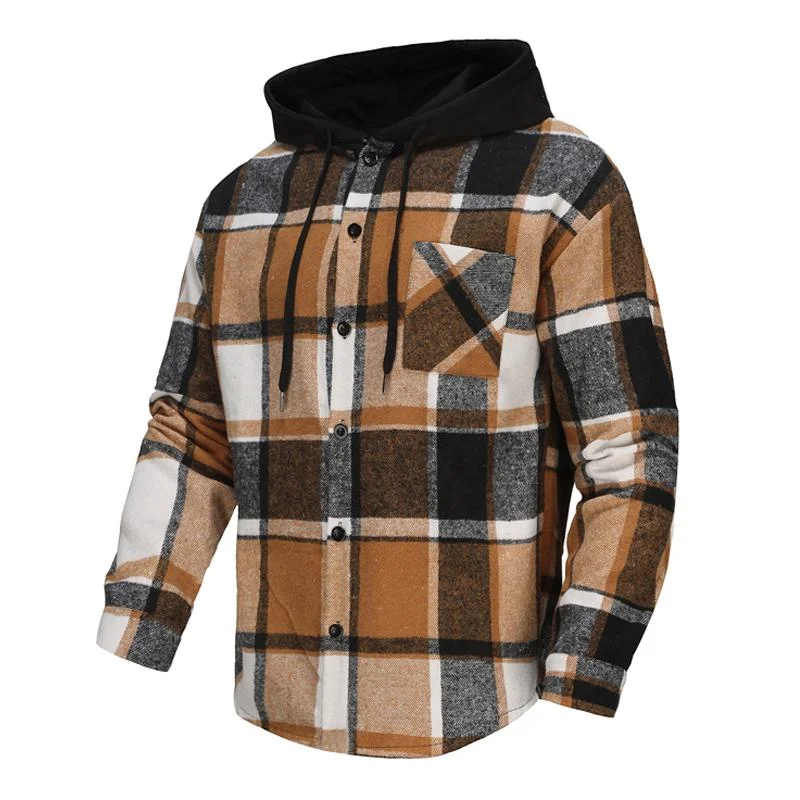 Men's Brushed Plaid Single Breasted Hoodie 70059614X