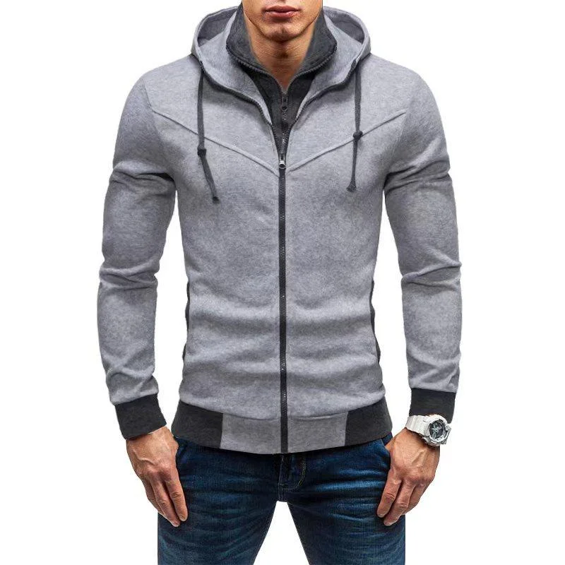 Men's Casual Colorblock Loose Zipper Long SLeeve Hoodie 51218635M