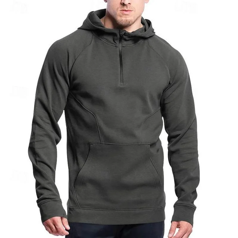 Men's Casual Half-zip Patchwork Fleece Loose Long-sleeved Hoodie 78120145M